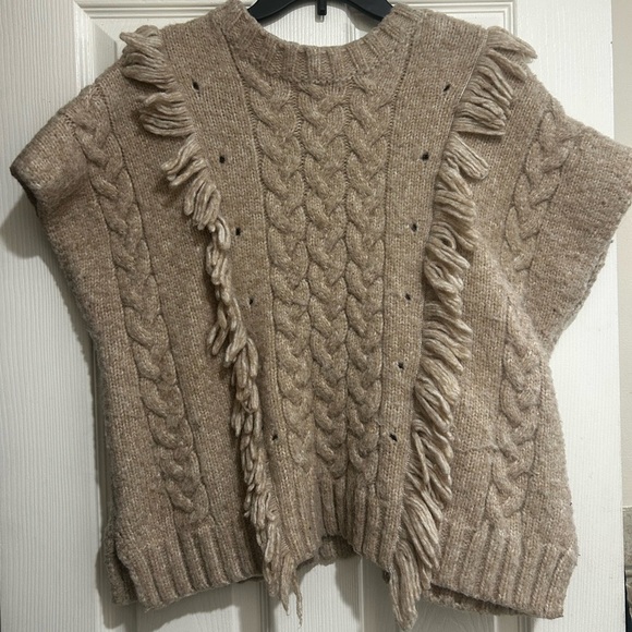 Aerie Women's Cable Knit Sweater/Ponch- Tan - Picture 1 of 6